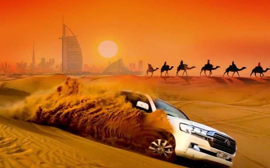 Dubai: Desert Safari Camel Riding, Sandboarding & BBQ Dinner